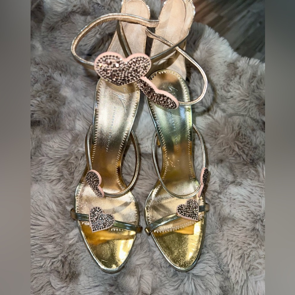 Giuseppe Zanotti Rose Gold Harmony Love Sandals Swarovski Hearts, 38.5/8 - Picture 5 of 17